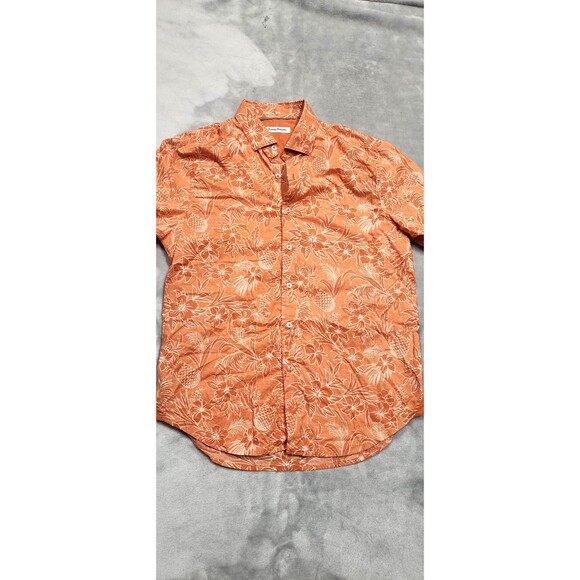 Tommy Bahama Men's Medium 100% Pima Cotton Button Up Orange Del Fuego Shirt - Picture 1 of 9